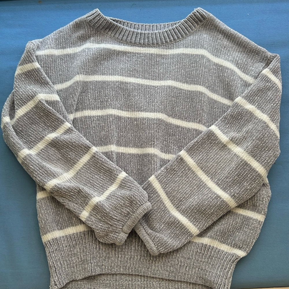 Grey and White striped sweater size small